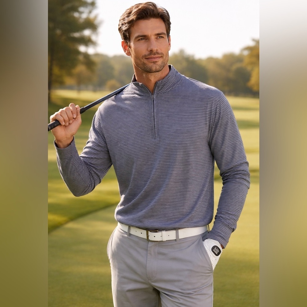 johnnie-O Men's Blue/Gray Med
"Hangin Out" Harvell Quarter-Zip Striped Pullover